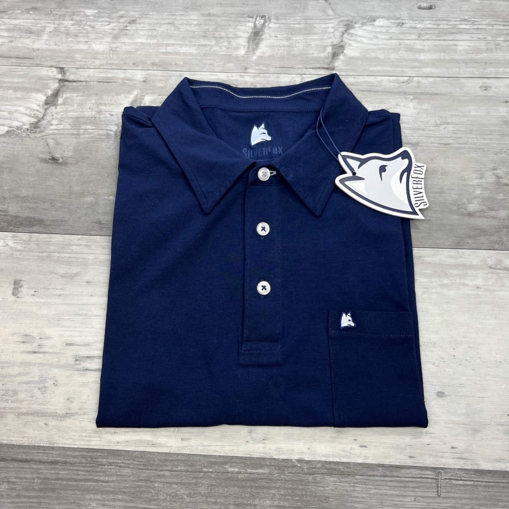 Silver Fox NWT Solid Navy Blue Polo Shirt L